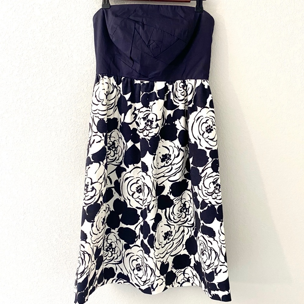 Strapless Navy and White Floral Dress